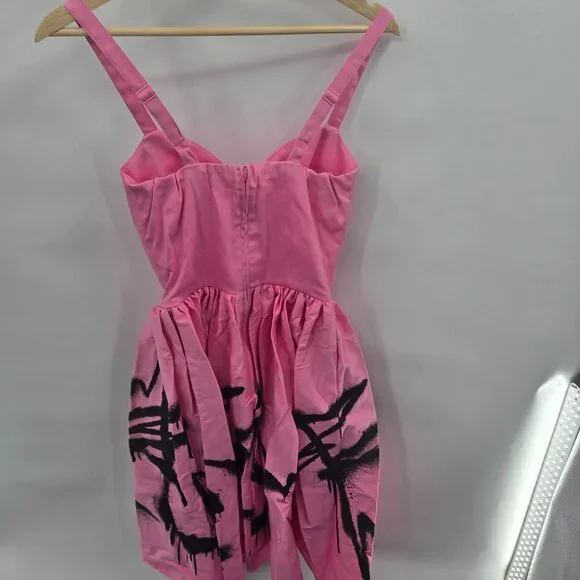 Vixen by Micheline Pitt Miss Kitty 9 Lives Pink Spray Paint Design Midi Dress XS - Picture 3 of 12